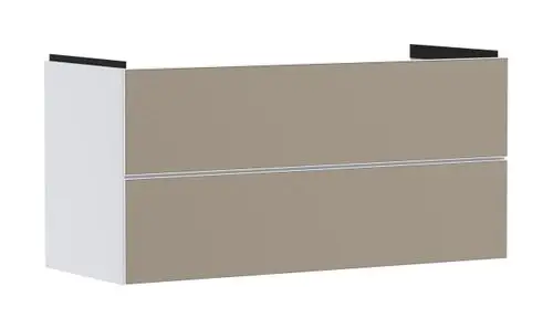 Waschtischunterschrank in Mattweiß mit zwei Schubkästen, gefertigt von Hansgrohe. Das Design ist schlicht und funktional.